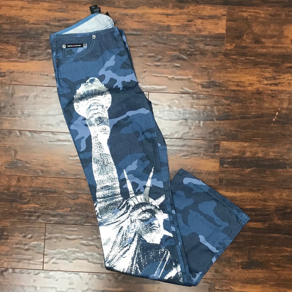 DKNY Blue Denim Camouflage Pants Sz 9